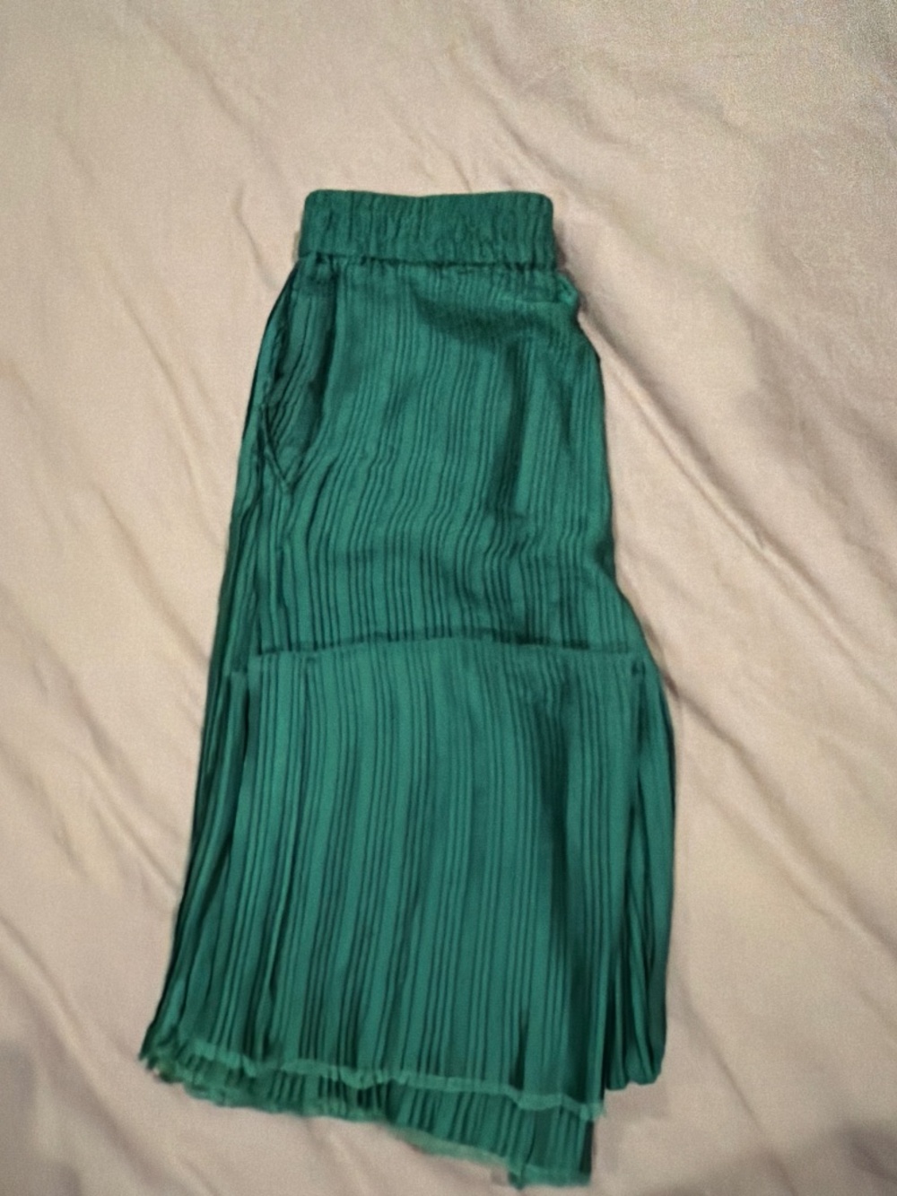 Zara Emerald Green Textured Wide Leg Pants | Size Small